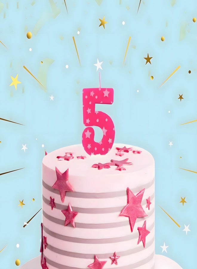 Pepup Number Candle 5 for Birthday Cake Decoration/Fifth Anniversary Party Celebration Star Pink Colour (Large Size : Width 4.3 x Height 6.3 cm) - Image 3